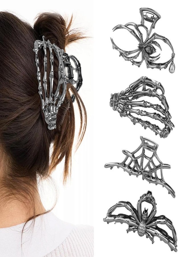 ACO-UINT Spider Hair Claw Clips, 4 Pack Halloween Hair Accessories Gothic Black Metal Claw Clips for Women with Spider Skull Web Designs Goth Spooky Fun Style - Image 1